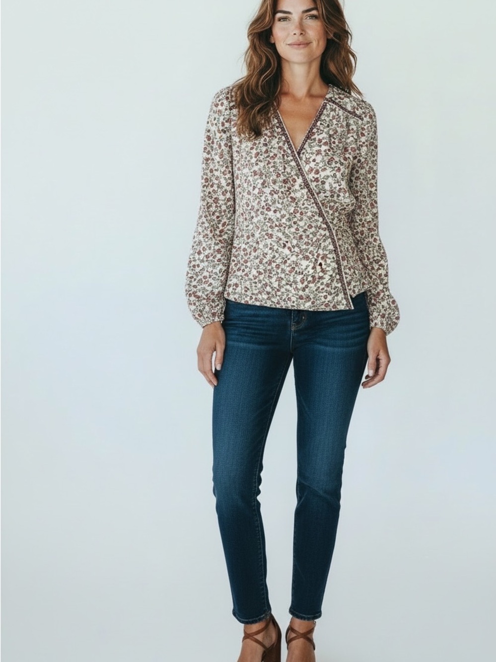 Women’s Max Studio Floral Wrap Blouse - Fall Floral Print